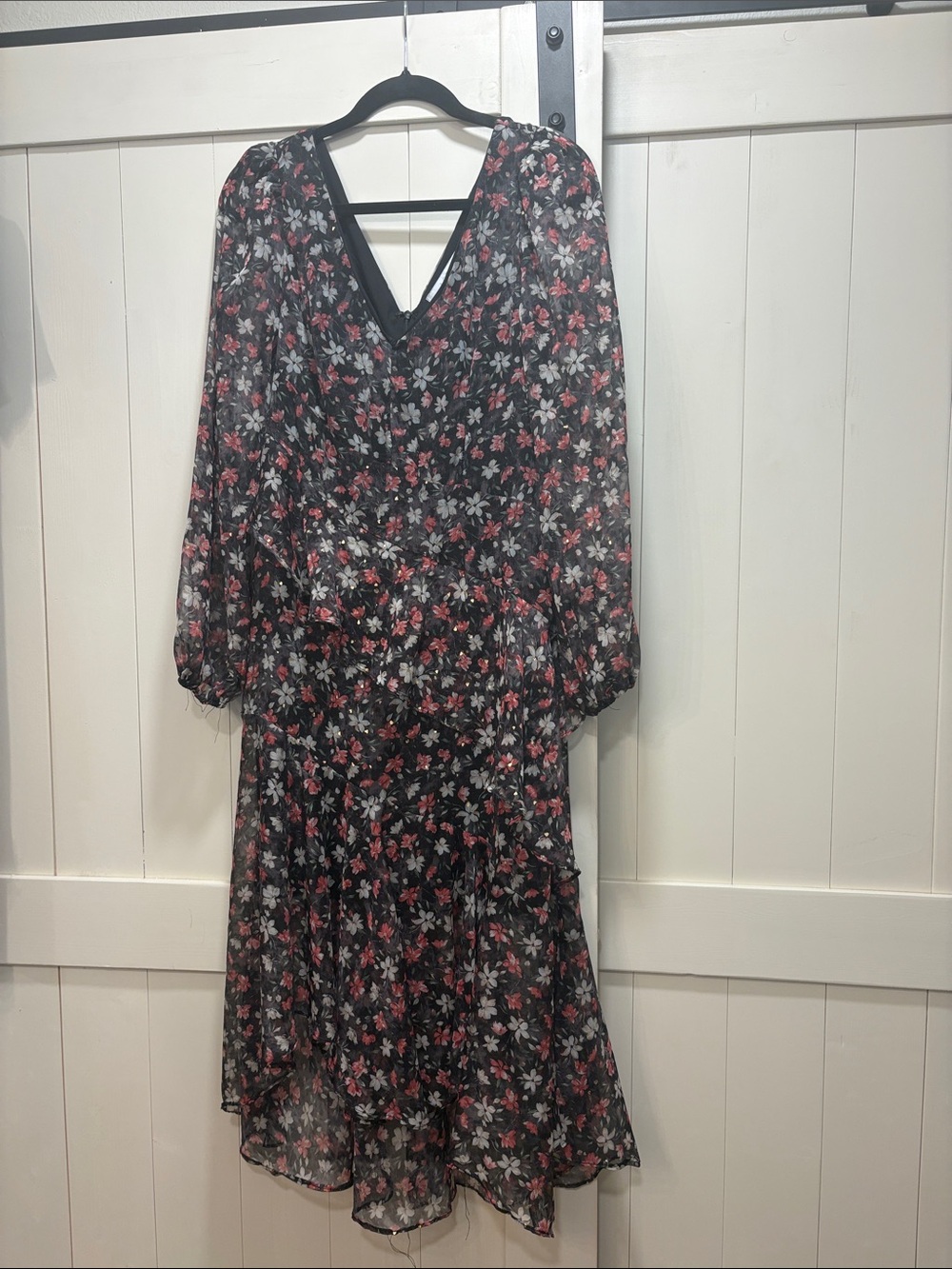 Astr Black Floral Midi Dress with Pink and White Blooms